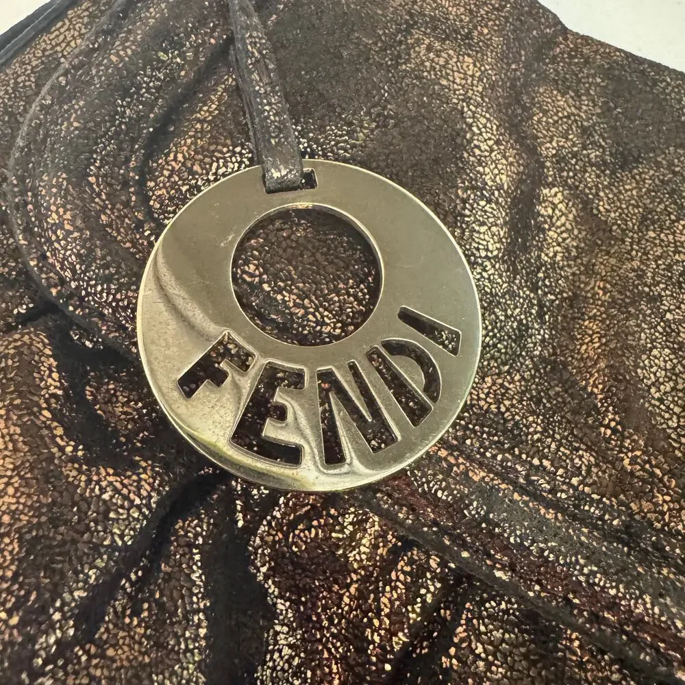 Fendi Metallic Bronze Leather Baguette Shoulder Bag Suede Interior Authentic COA - Picture 3 of 7